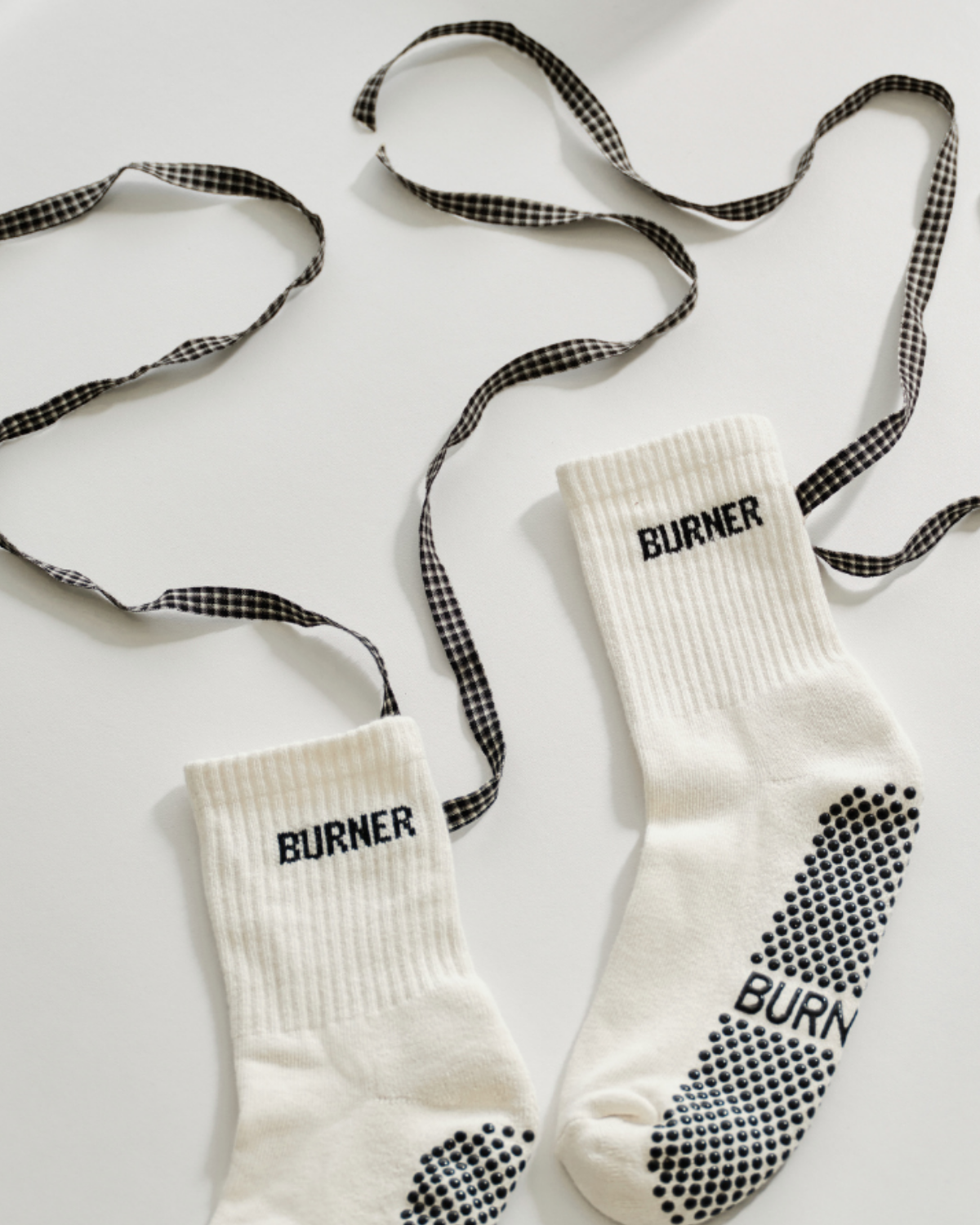 Grip Socks | Quarter Crew Checked Ribbon